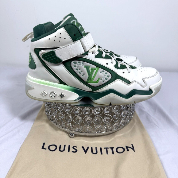 Louis Vuitton Trainer 2 Sneakers Boot White Green size USA 9 Vintage Basketball - Picture 1 of 11
